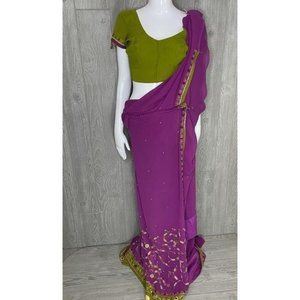 Beaded & sequin saree and cropped shirt Bollywood festival boho outfit sm purple